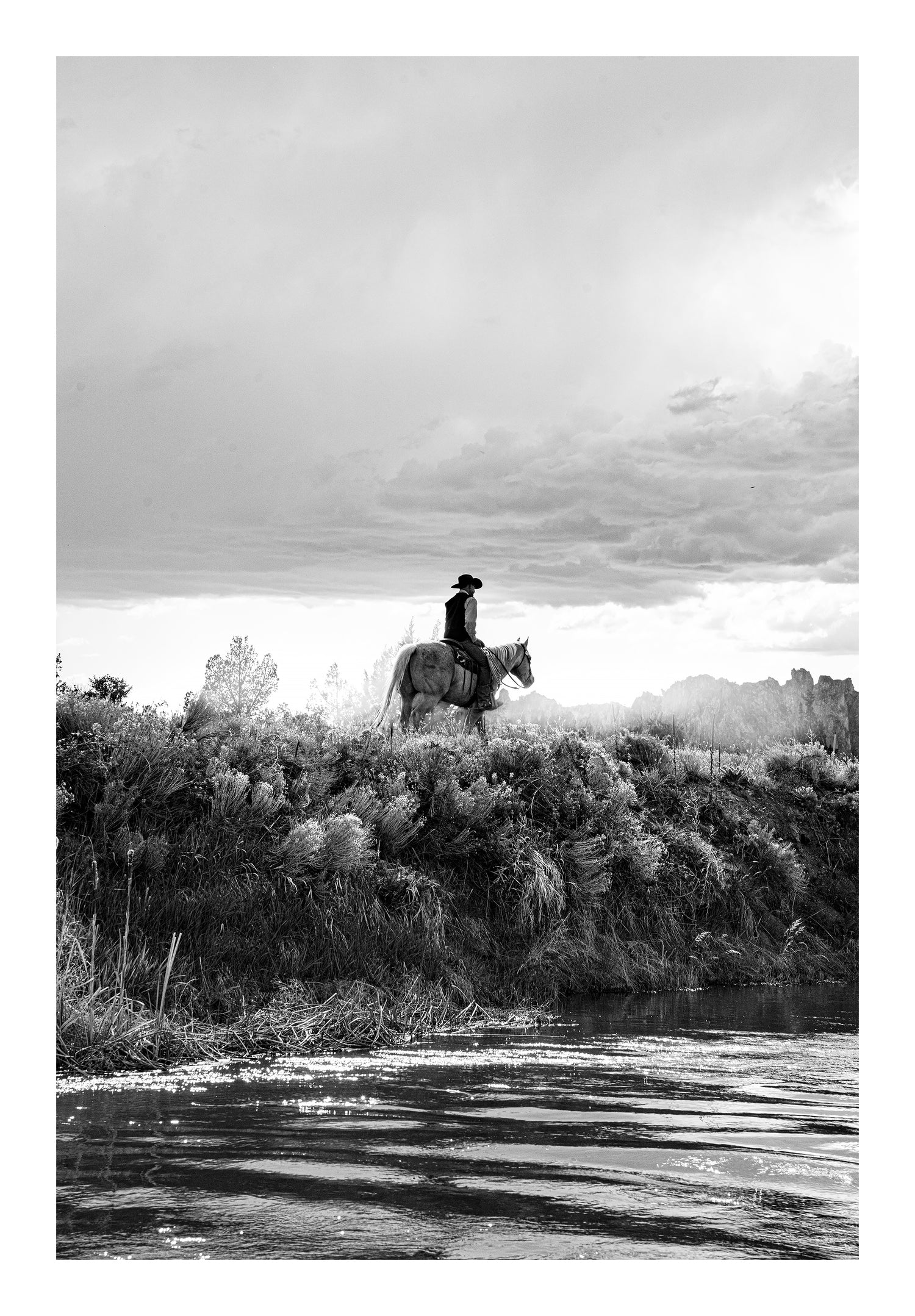 twilight ride print of cowboy in black and white