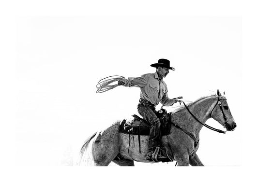 "Wrangler" black and white cowboy photography print for sale.